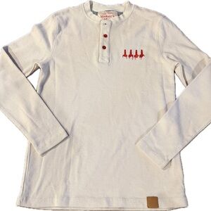 Makers Mark Mens Henley Shirt M Waffle Knit Bourbon Whiskey Logo Organic Cotton